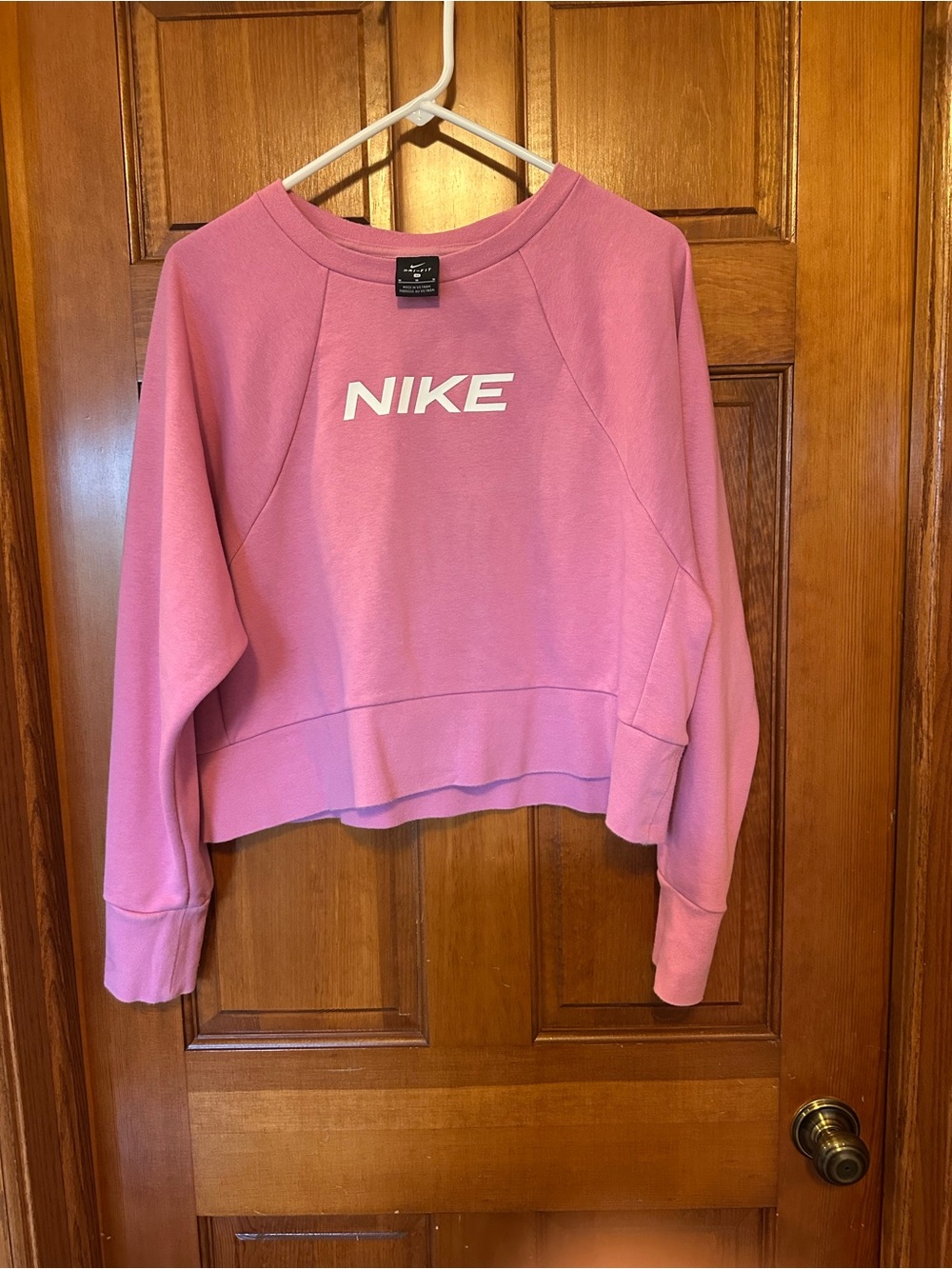 Nike Pink Cropped Crew Sweatshirt with White Logo
